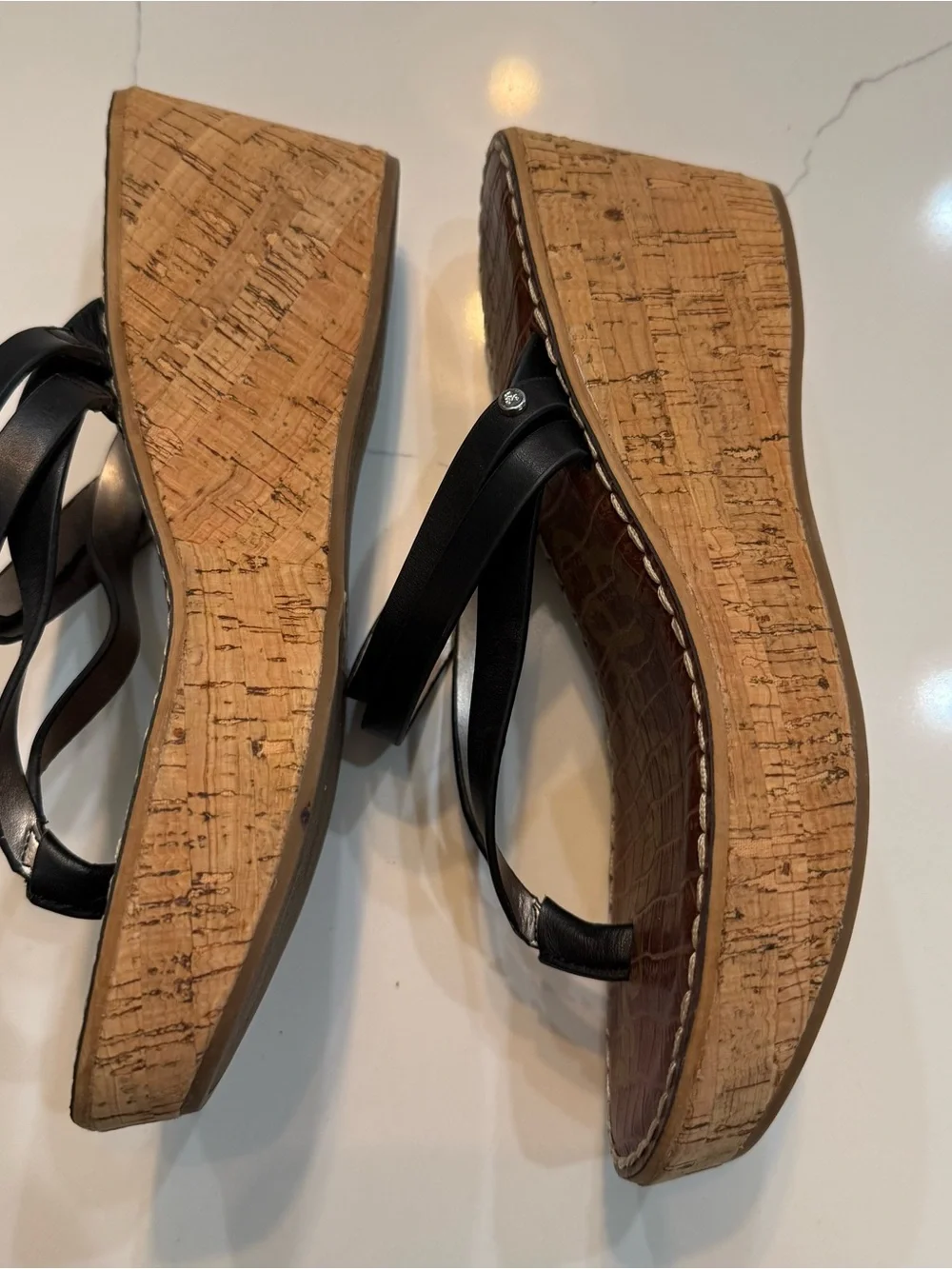 Sam Edelman Womens Rasha Black Leather Strappy Cork Platform Wedge Sandals 8.5